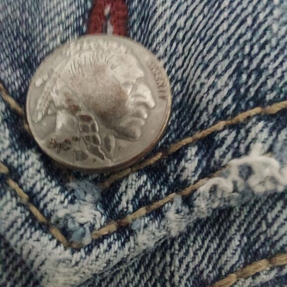 Bootheel Trading Co Jean Skirt Mini Size 12 Patch Distressed Embellished - Picture 7 of 11